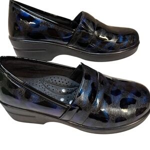 Laforst Jaime Womens Size 8 Slip‎ Resistant Black Blue Clogs Leopard